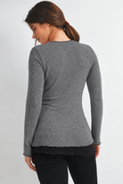 Charcoal/Black Ribbed Round Neck Long Sleeve Contrast Maternity Top Back View