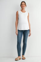 White Casual Scoop Neck Discreet Side Access Maternity Nursing Tank Top Full Body