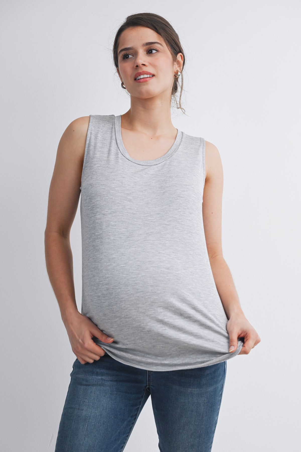 Heather Grey Casual Scoop Neck Discreet Side Access Maternity Nursing Tank Top Front View