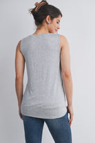 Heather Grey Casual Scoop Neck Discreet Side Access Maternity Nursing Tank Top Back View