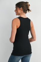 Black Fitted Sleeveless Ribbed Henley Maternity Tank Top Nursing Friendly Back View
