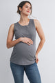 Olive Fitted Sleeveless Ribbed Henley Maternity Tank Top Nursing Friendly Front View