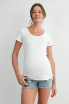 White Casual Fitted Scoop Neck Short Sleeve Maternity T-Shirt Front View