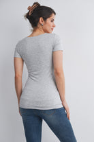 Heather Grey Casual Fitted Scoop Neck Short Sleeve Maternity T-Shirt Back View