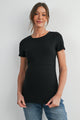 Black Ribbed Short Sleeve Maternity Nursing Top with Lift Up Panel Front View