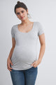 Heather Grey Casual Fitted Scoop Neck Short Sleeve Maternity T-Shirt Front View