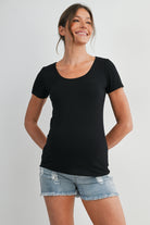 Black Casual Fitted Scoop Neck Short Sleeve Maternity T-Shirt Front View