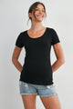 Black Casual Fitted Scoop Neck Short Sleeve Maternity T-Shirt Front View