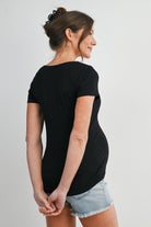 Black Casual Fitted Scoop Neck Short Sleeve Maternity T-Shirt Back View