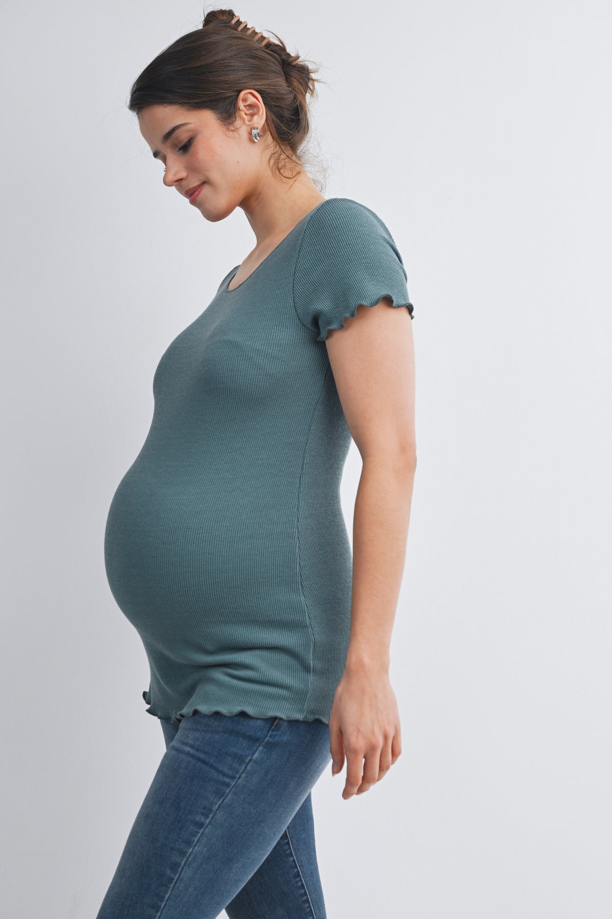 Jade Casual Ribbed Scoop Neck Short Sleeve Maternity Top Side View