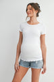 White Casual Ribbed Scoop Neck Short Sleeve Maternity Top Front View
