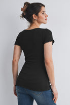 Black Casual Ribbed Scoop Neck Short Sleeve Maternity Top Back View