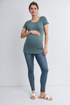 Jade Casual Ribbed Scoop Neck Short Sleeve Maternity Top Full Body View