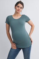 Jade Casual Ribbed Scoop Neck Short Sleeve Maternity Top Front View