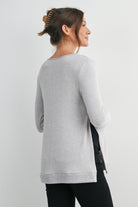 Heather Grey Long Sleeve Scoop Neck Maternity Sweater Knit Top Back View