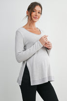 Heather Grey Long Sleeve Scoop Neck Maternity Sweater Knit Top Side View