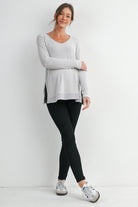 Heather Grey Long Sleeve Scoop Neck Maternity Sweater Knit Top Full Body