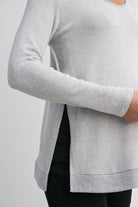 Heather Grey Long Sleeve Scoop Neck Maternity Sweater Knit Top Close Up 