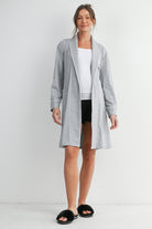 Heather Grey Full Body maternity robe for pregnancy and postpartum with tie waist and pockets
