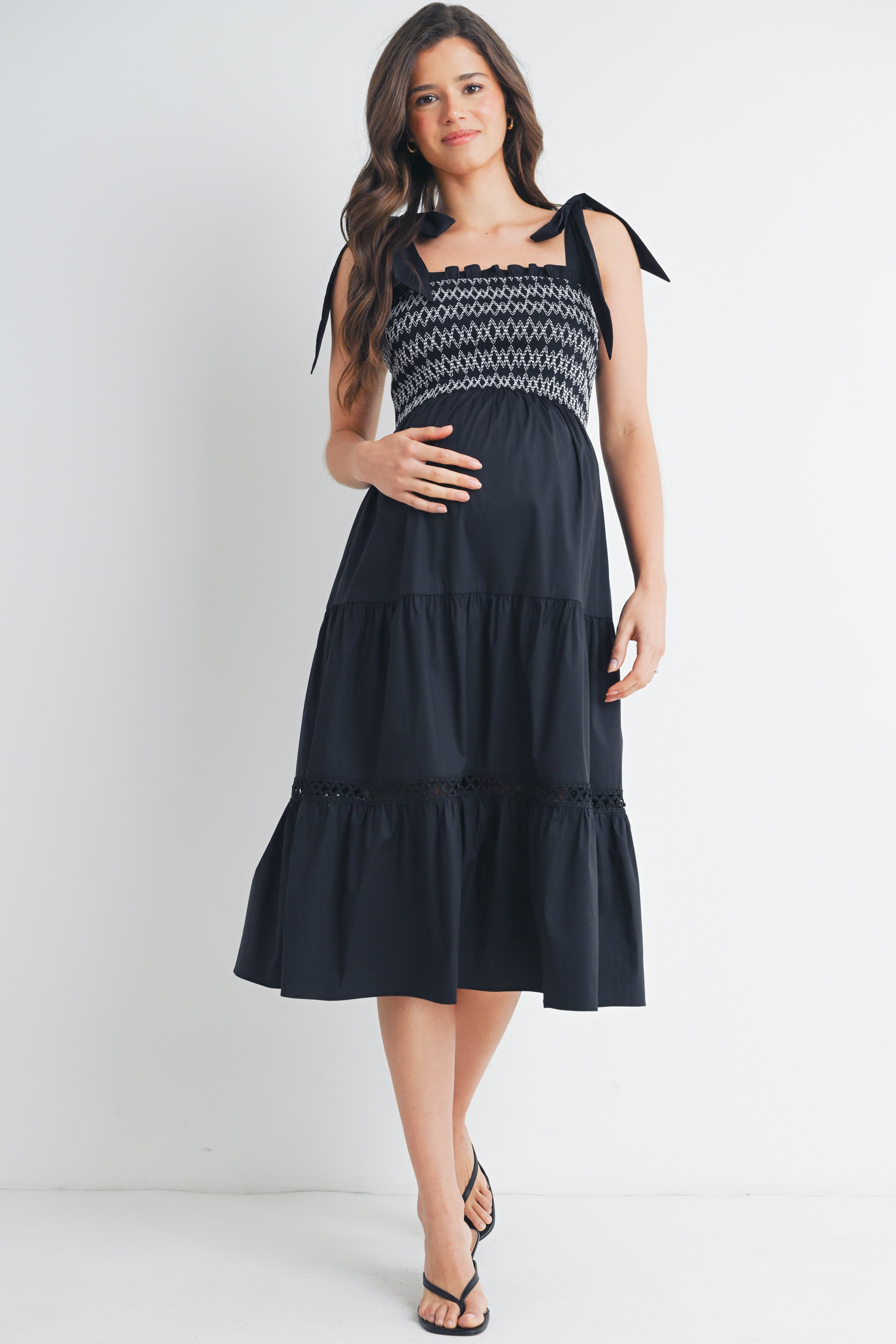 maternity black tie dresses AISWI Maxi Dress Semi Formal Baby Shower Wedding Guest V-Neck Handkerchief Sleeves Elegant, Black, Small at Amazon Women's Clothing store providing gentle support and a defined silhouette throughout pregnancy Generously gathered skirt falls into a sweeping maxi length Tiffany Rose Amelia Lace Maternity