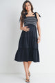Black Tie Strap Smocked Ruffle Maternity Dress Front View