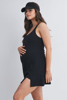 Black Active Empire Waist Racerback Maternity Dress with Built-In Shorts Side View