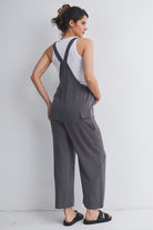 Dark Grey Adjustable Straight Leg Maternity Overalls Back View
