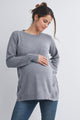 Heather Grey Crew Neck Side Button Knit Maternity Sweater Top Front View