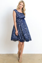 Navy/White Libby Lace Cap Sleeve Maternity Dress Full Body