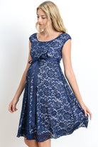 Navy/White Libby Lace Cap Sleeve Maternity Dress Side View