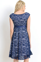 Navy/White Libby Lace Cap Sleeve Maternity Dress Back View