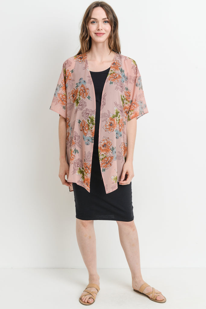 Blush Floral Cardigan Maternity Kimono Full Body