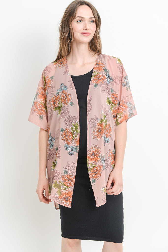 Blush Floral Cardigan Maternity Kimono Front