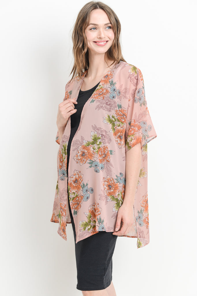 Blush Floral Cardigan Maternity Kimono Side