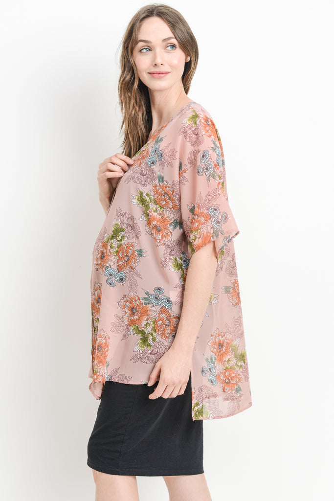 Blush Floral Cardigan Maternity Kimono Side