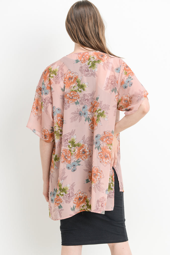 Blush Floral Cardigan Maternity Kimono Back