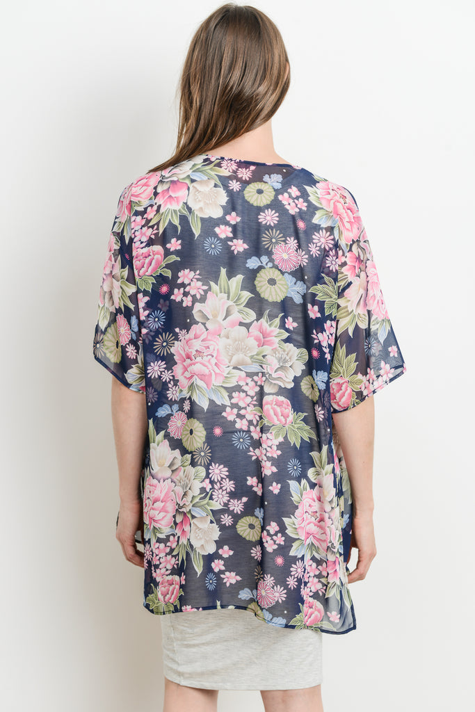 Navy Floral Maternity Kimono Cardigan Back