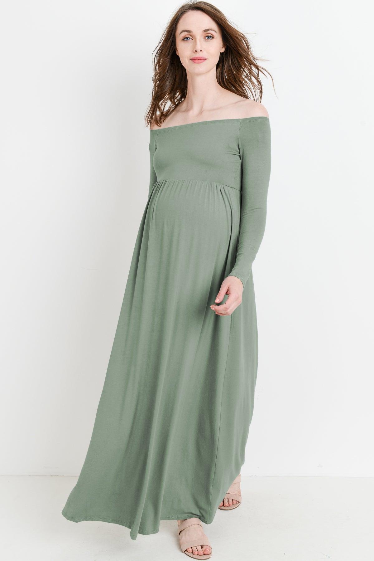 Off Shoulder Long Sleeve Maternity Maxi Dress – HELLO MIZ