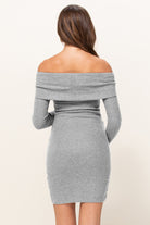 Heather Grey #2 Cashmere Like Ribbed Off-Shoulder Maternity Dress Back View