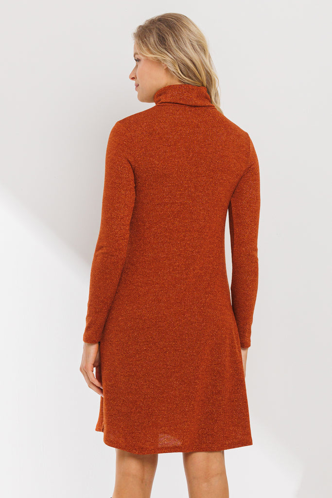 Rust Turtle Neck Shimmer Maternity Dress