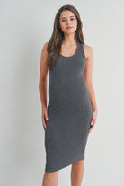 Charcoal Scoop Neck Ribbed Bodycon Maternity Dress Front View