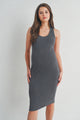 Charcoal Scoop Neck Ribbed Bodycon Maternity Dress Front View