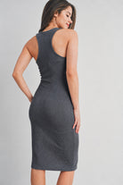 Charcoal Scoop Neck Ribbed Bodycon Maternity Dress Back View