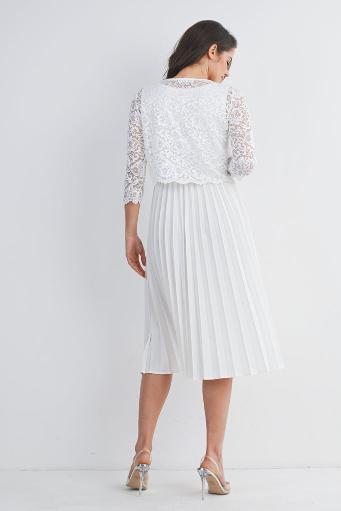 Ivory Lace Midi Pleated Maternity Dress Nursing Friendly Back View