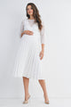 Ivory Lace Midi Pleated Maternity Dress Nursing Friendly Front View
