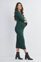 Hunter Green Ribbed Long Sleeve Scoop Neck Maternity Midi Dress Side View
