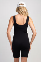 Black maternity sleeveless square neck activewear romper back view