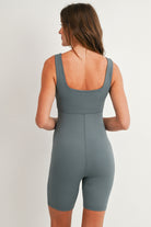 Sea blue maternity sleeveless square neck activewear romper back view