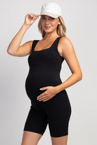 Black maternity sleeveless square neck activewear romper front view