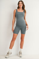 Sea blue maternity sleeveless square neck activewear romper full body view